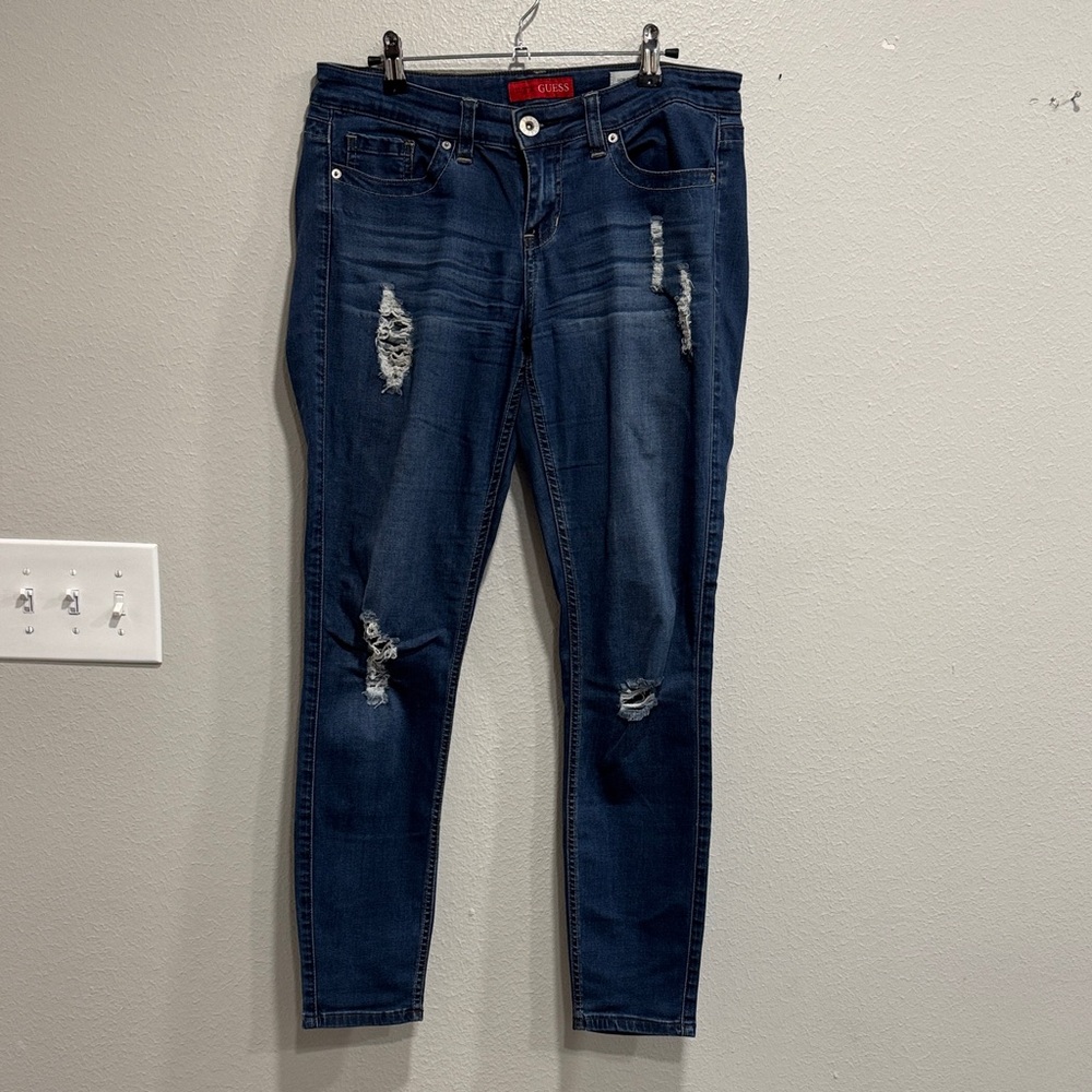 Guess Women's Dark Blue Distressed Skinny Jeans